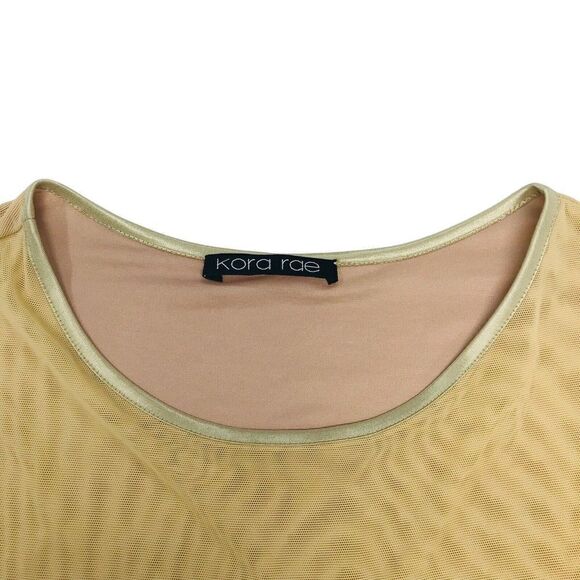 Kora Rae Mesh Beaded Dress Size M Beige Mini Bodycon Long Sleeve Embellished - Picture 7 of 16